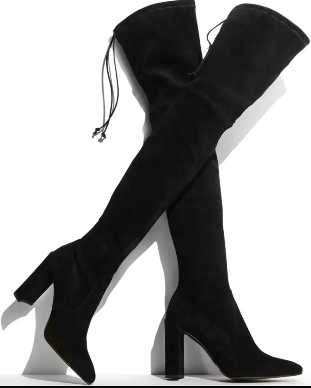 🖤 Dark Feminine Black Suede Thigh High Boots